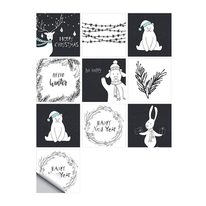 10Pcs Cartoon Animals Words Wall Stickers Water Resistant Wallpaper Removable Decal for Kitchen Bathroom -Black