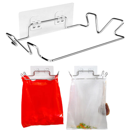 Set of 2 Pack Wall-Mounted Stainless Steel Trash Bag Holders Garbage Plastic Bags Racks