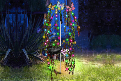 2Pcs Solar Garden Lights 25LEDs Solar Power Butterfly Flower Lights Waterproof Swaying Tree for Outside Yard Pathway Patio Lawn