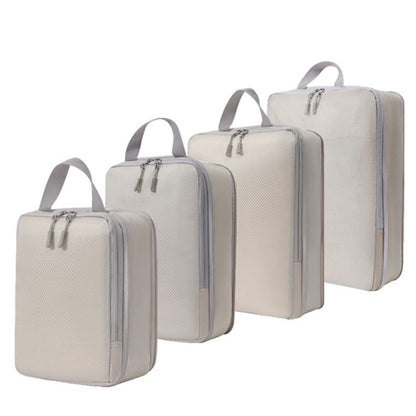 4Pcs Compression Packing Cubes Travel Luggage Storage Bags Organizers Beige
