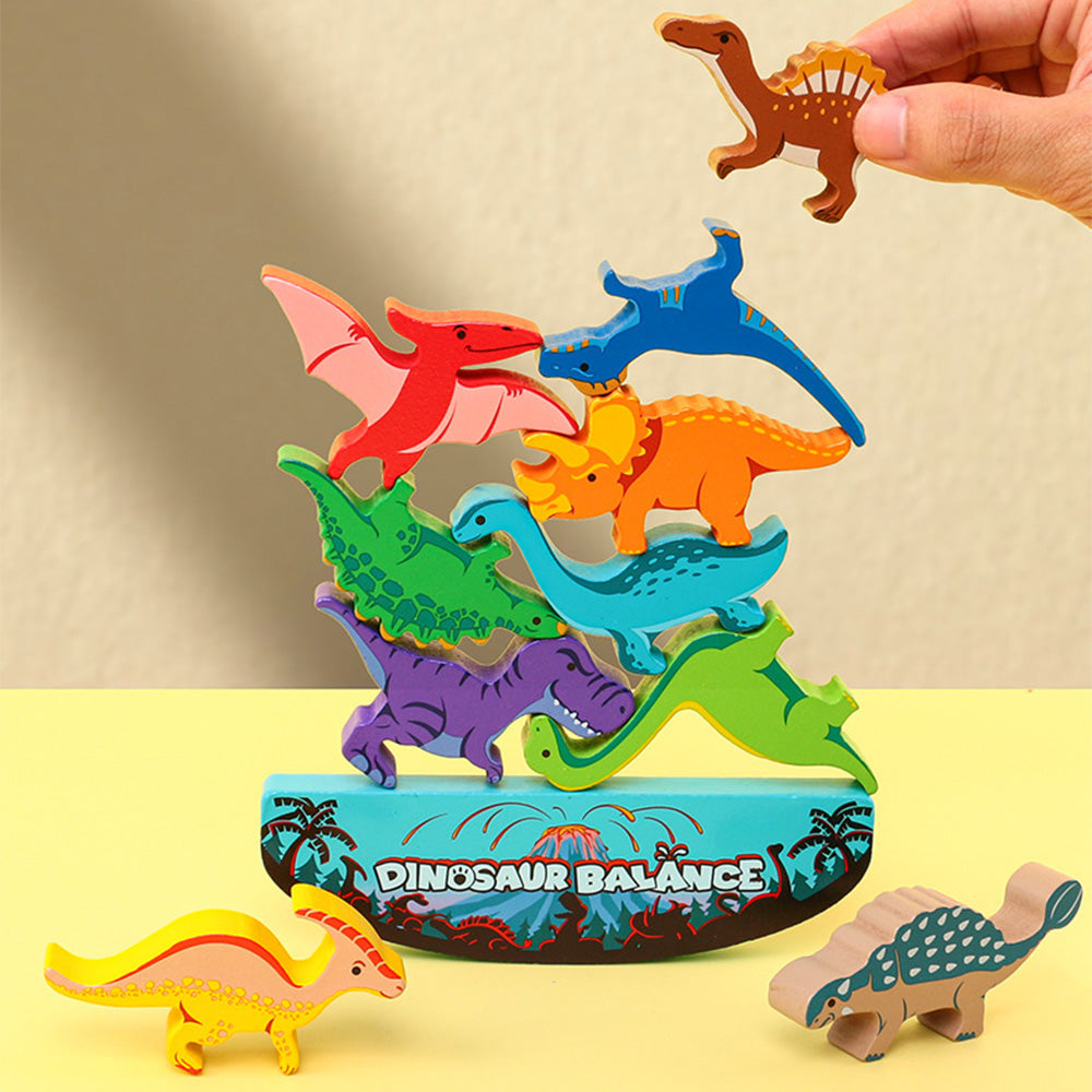 Dinosaur Toys for Kids Wooden Stacking Montessori Toys Balance Competition Game Set