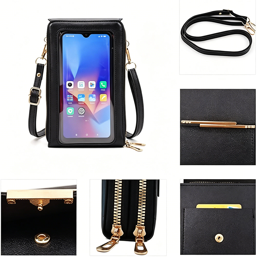 Touchscreen Crossbody Phone Bag Small Purse with Card Slots for Travel-Black