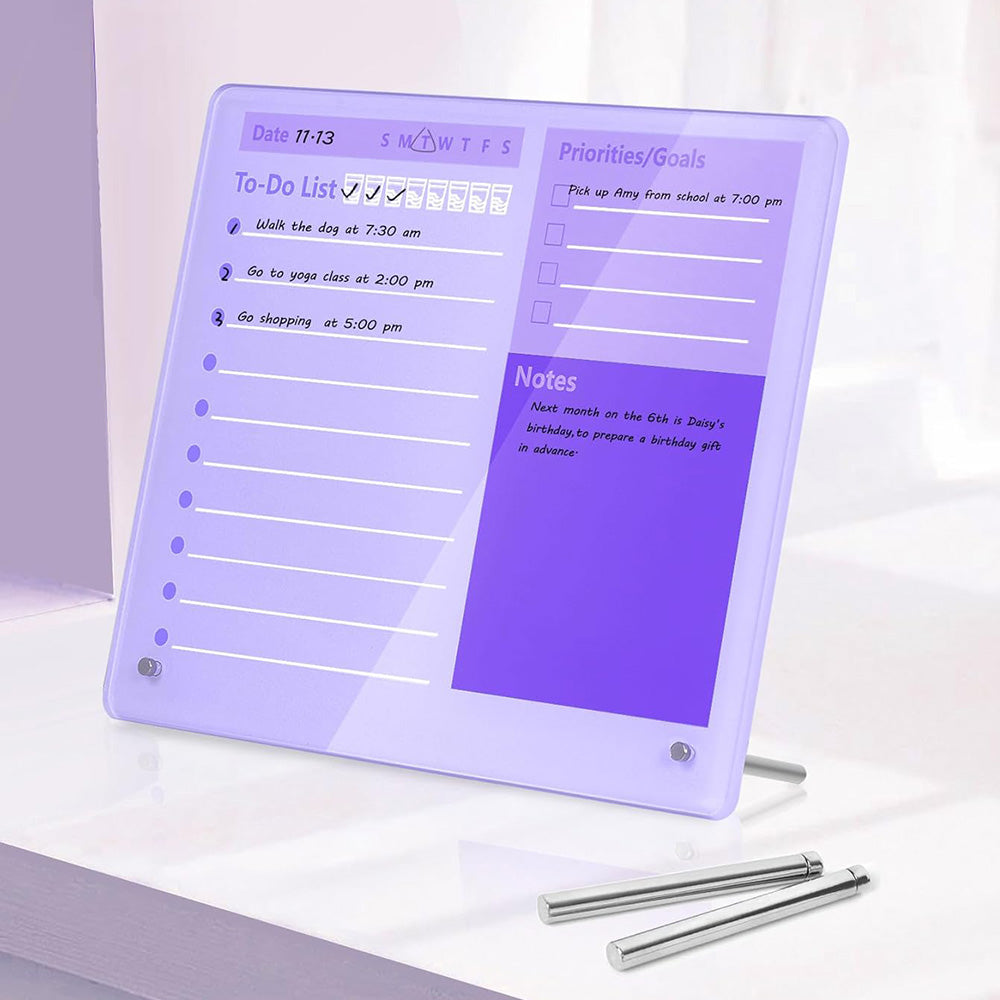 Thick Acrylic Dry Erase Board for Desk Planner with Stand-Purple