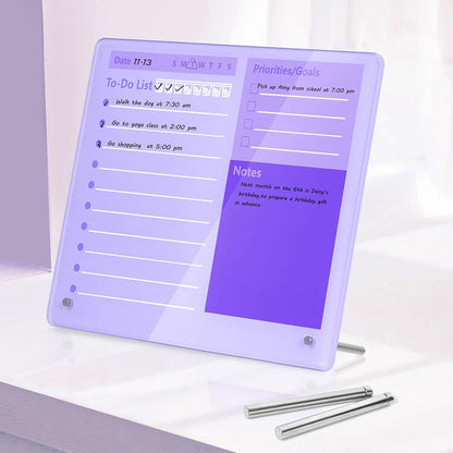 Thick Acrylic Dry Erase Board for Desk Planner with Stand-Purple