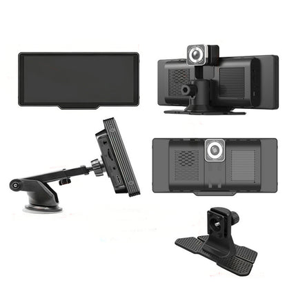 10.26 Inch IPS Portable Wireless Carplay Android Auto Screen with Dual Dash Cam