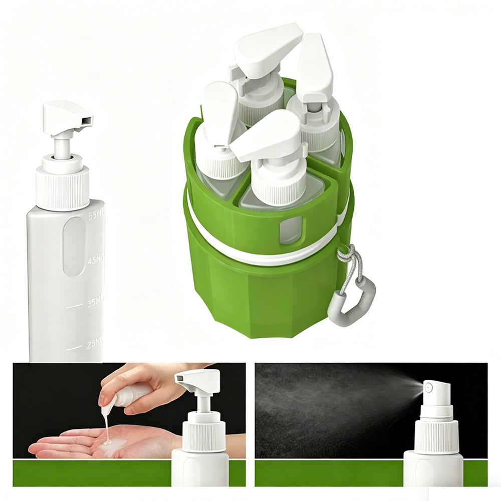 4 in 1 Travel Dispenser Bottle Set with Suction Cup for Toiletries-Green
