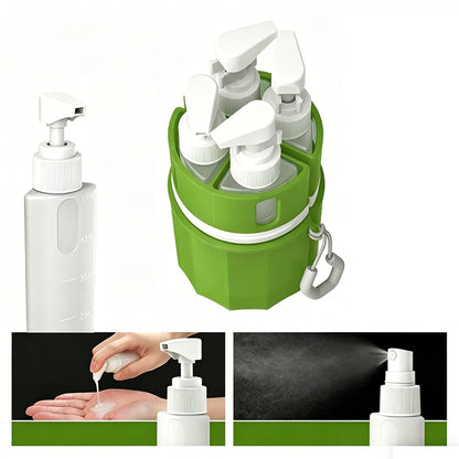 4 in 1 Travel Dispenser Bottle Set with Suction Cup for Toiletries-Green