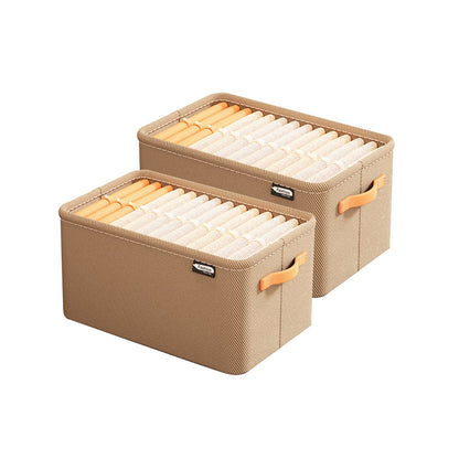 Set of 2Pcs Clothing Storage Box with Handles Wardrobe Storage Organizer Underwear Storage Khaki