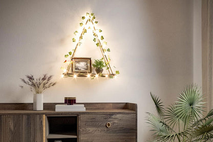 2Pcs Artificial Ivy LED Strip Wall Hanging Shelves Macrame Shelf For Bedroom