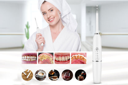 Tooth Cleaning Tool Kit Electric Dental Calculus Remover with Replaceable Clean Heads-White