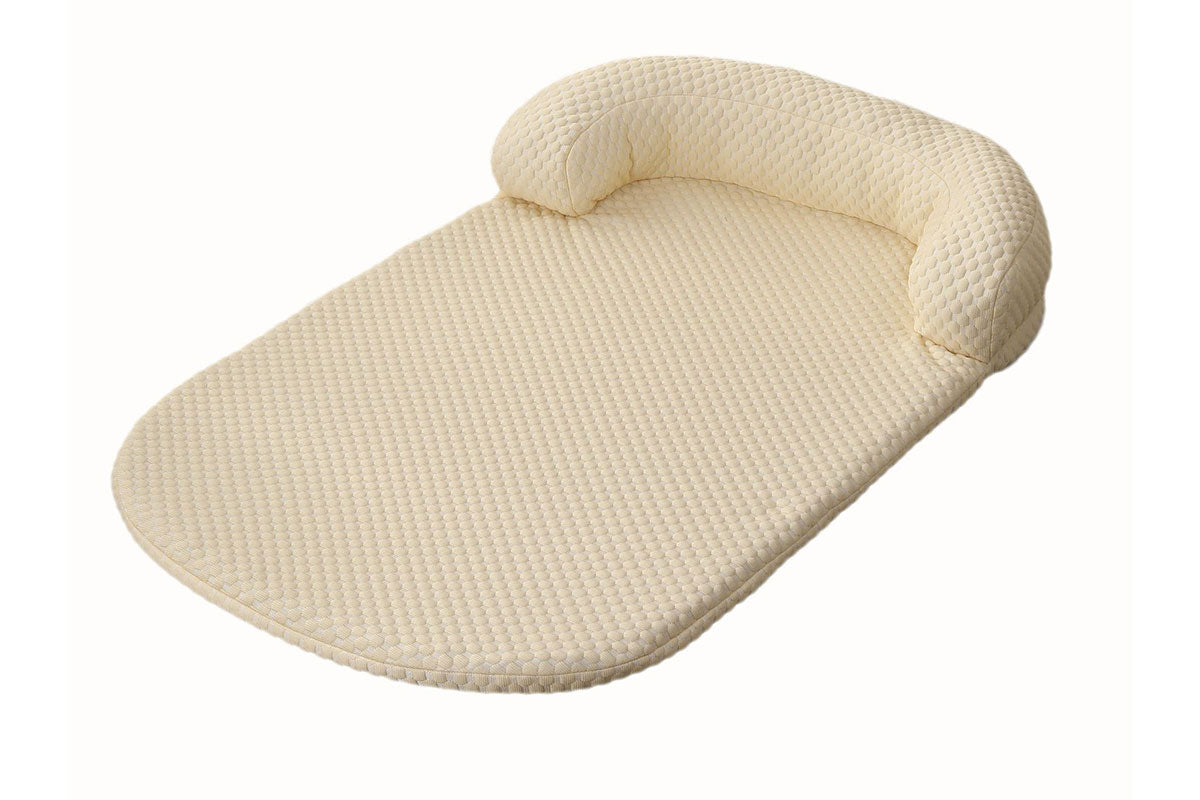 Pet Cooling Mat Memory Foam Cooling Fabric Dog Crate Bed with Pillow-Light Yellow