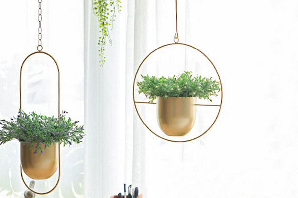 Swing Hanging Planter Planter Pots for Outdoor Plants with Drainage Hole-Gold