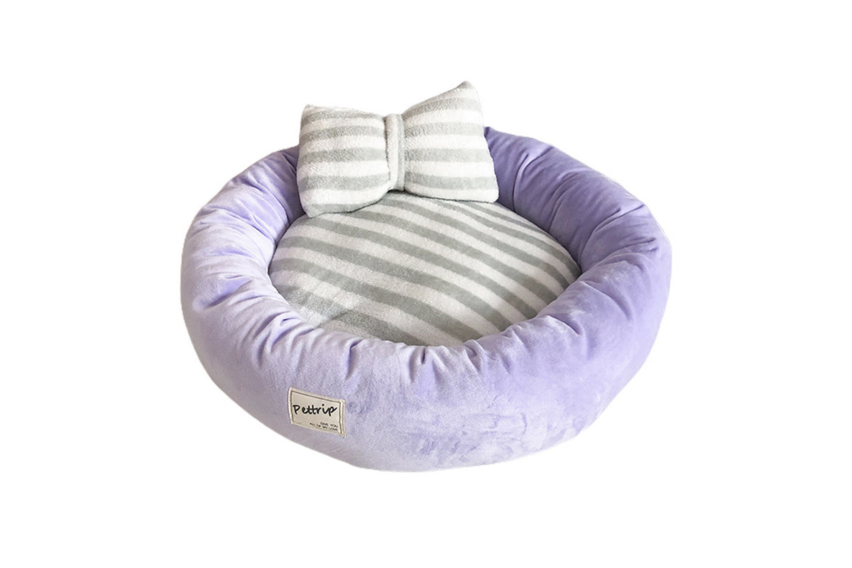 Small Calming Dog Bed for Dogs Puppy Round Washable Pet Donut Bed For Cat-Purple