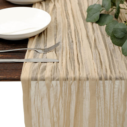 Long cloth Boho Gauze Table Runner for Wedding Bridal Baby Shower Birthday Party-Beige