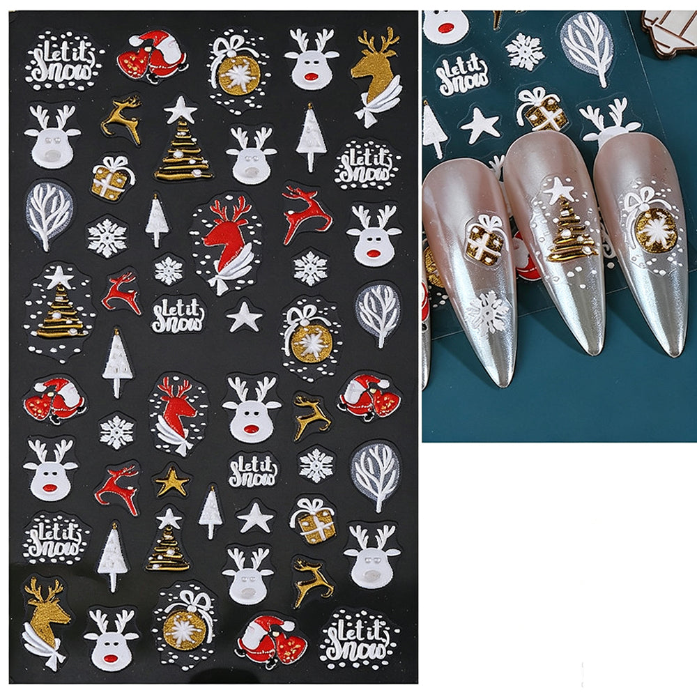 3 Sheet 5D Embossed Christmas Nail Art Sticker Set
