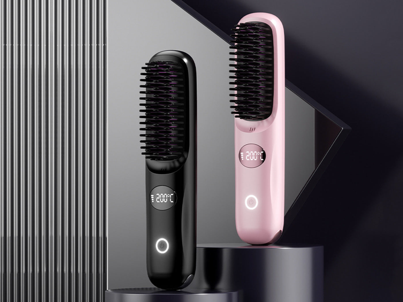 Hair Straightening Brush USB Rechargeable with LED Screen