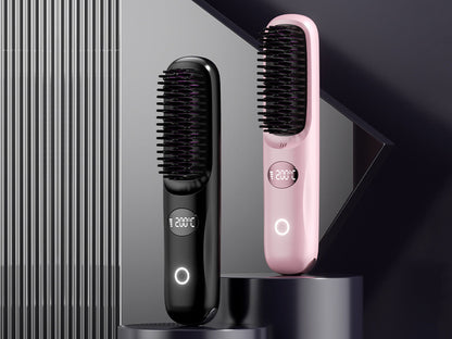 Hair Straightening Brush USB Rechargeable with LED Screen