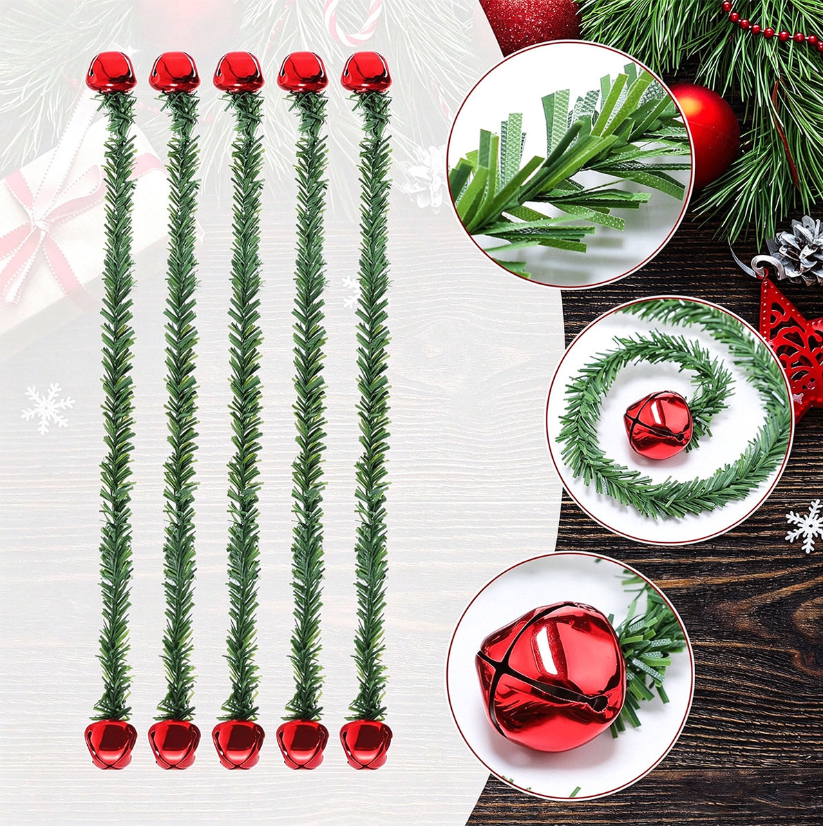 25 Christmas Wreath Twist Ties with Bells for Garland and Railings - Red