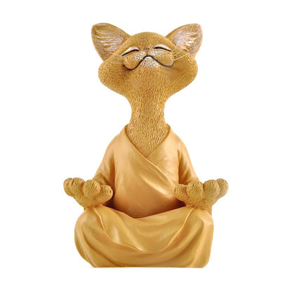 Whimsical Cat Buddha Figurine Meditation Yoga Decor Crafts Gifts 18cm-Orange