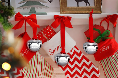 40Pcs Christmas Believe Bell Ornaments Silver Santa Sleigh Bell