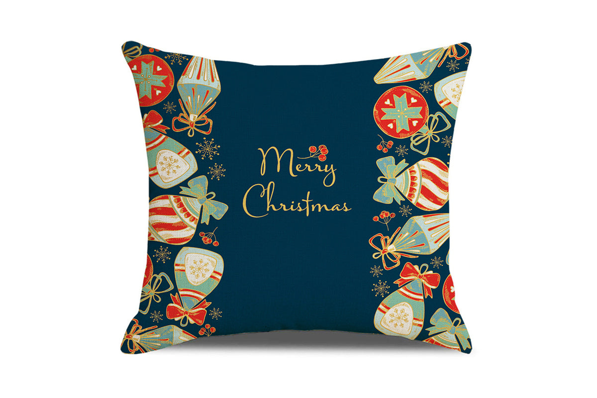 Christmas Pillowcase Xmas Throw Pillow Case Linen Blended Merry Christmas Cushion Cover Pillow Case Home Decorative-Merry?Christmas?is?sandwiched?between?patterns?on?both?sides
