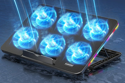 Portable Gaming Laptop Cooling Pad 6 Powerful Fan Table Stand Cooler with Phone Holder