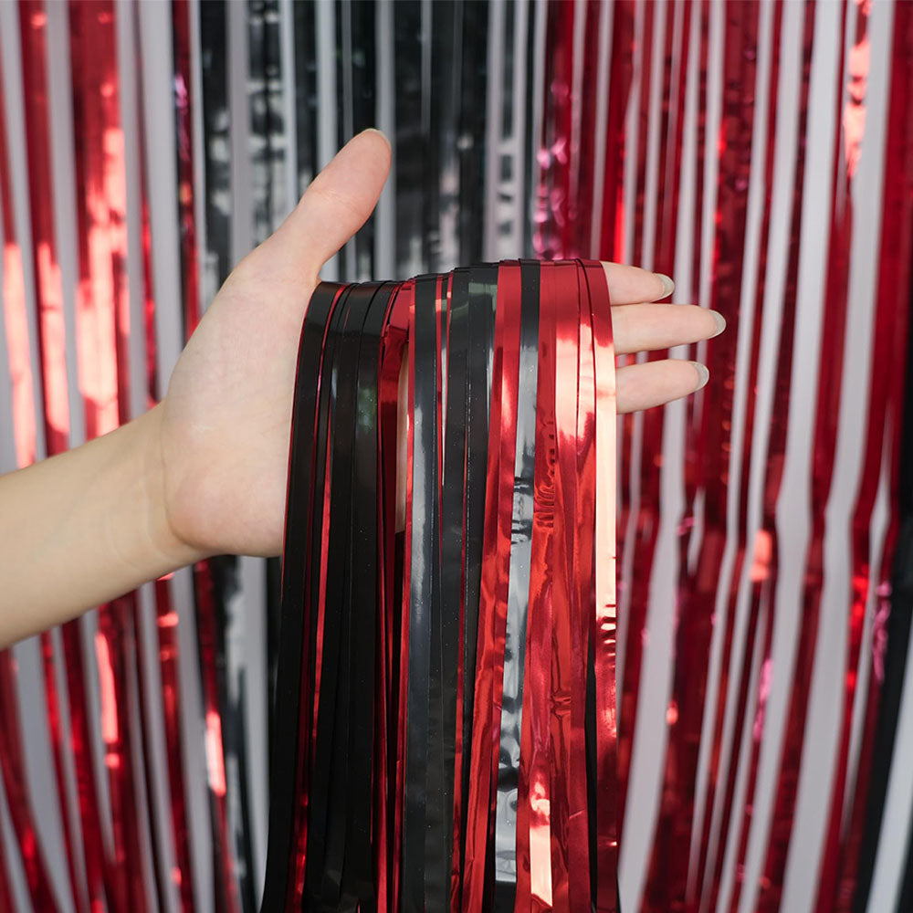 2 Pack 2m Black Red Halloween Tinsel Fringe Backdrop Curtains
