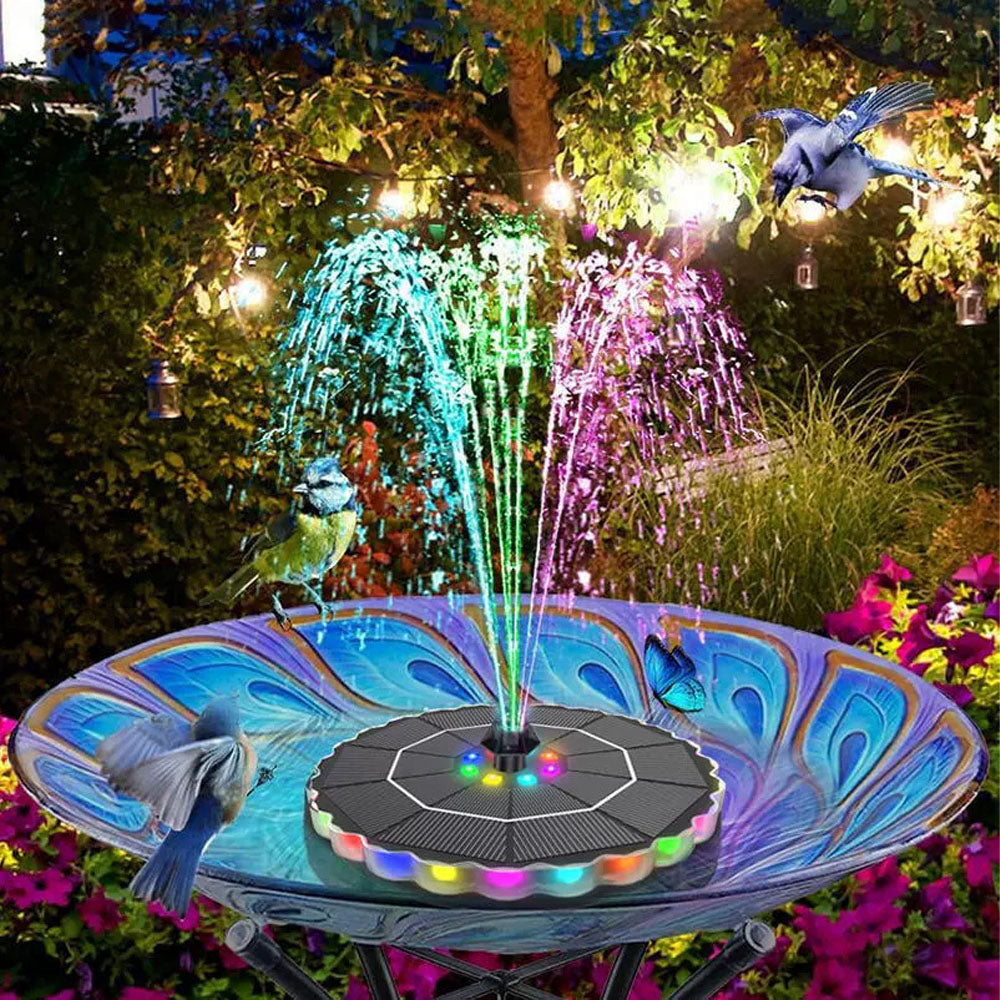 Solar Fountain with RGB Light for Bird Bath