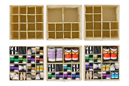 Shoe Organizer Foldable Shoe Storage Containers with Dividers and Lid -Beige