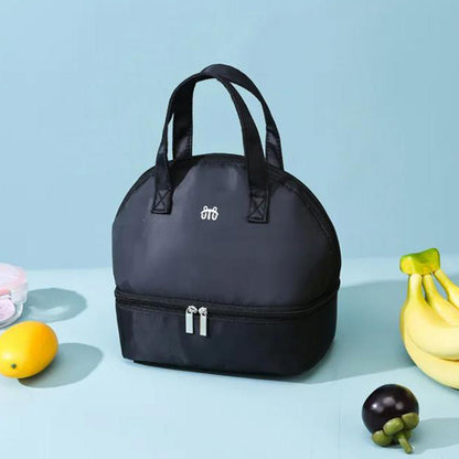 Insulated Lunch Bag with Dual Compartment Leakproof Cooler Tote for Work Office Picnic Black