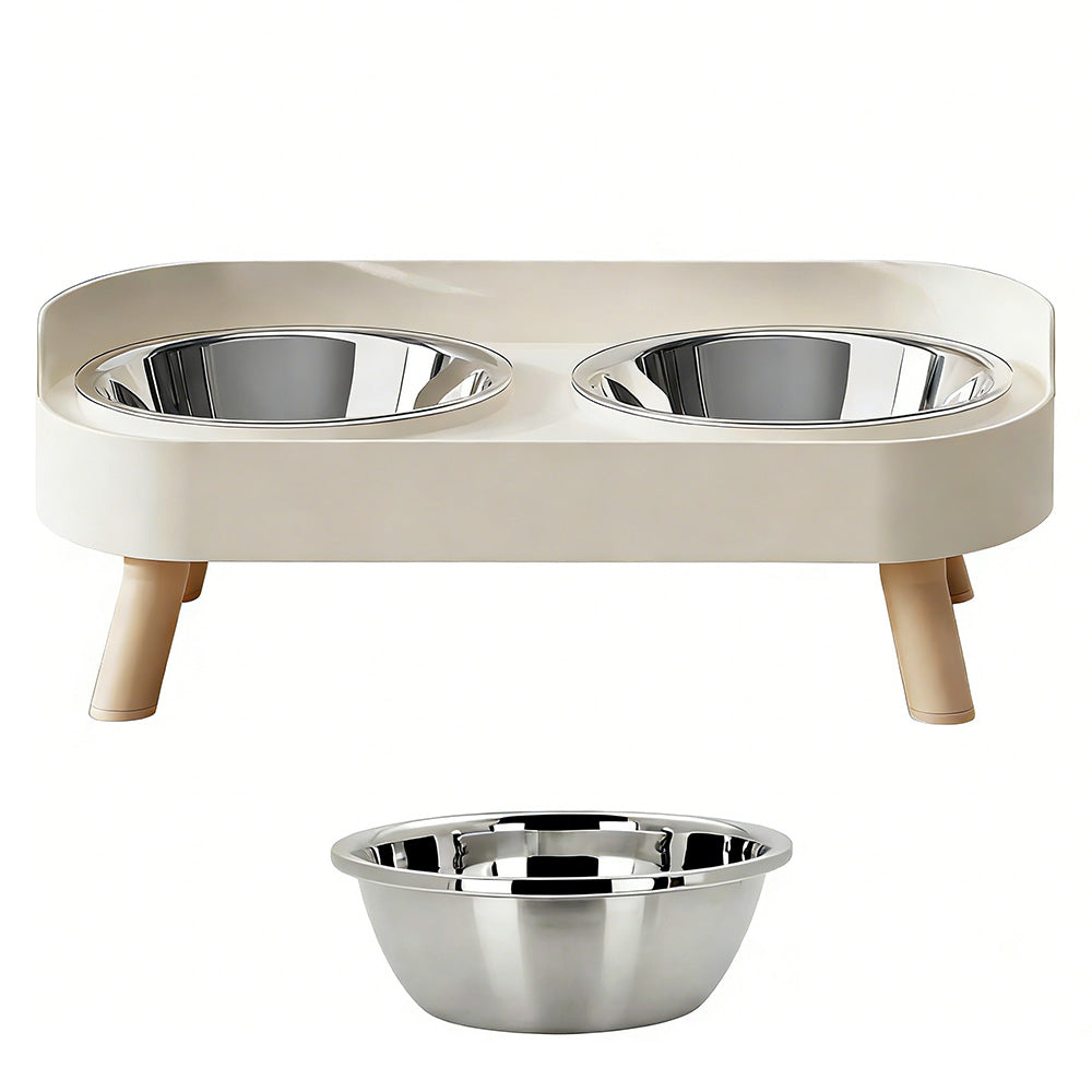 Elevated Double Stainless Steel Pet Food and Water Bowl Set-White