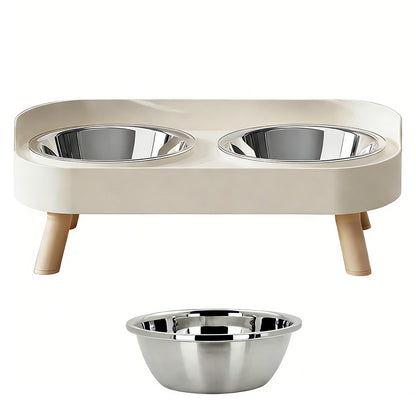 Elevated Double Stainless Steel Pet Food and Water Bowl Set-White