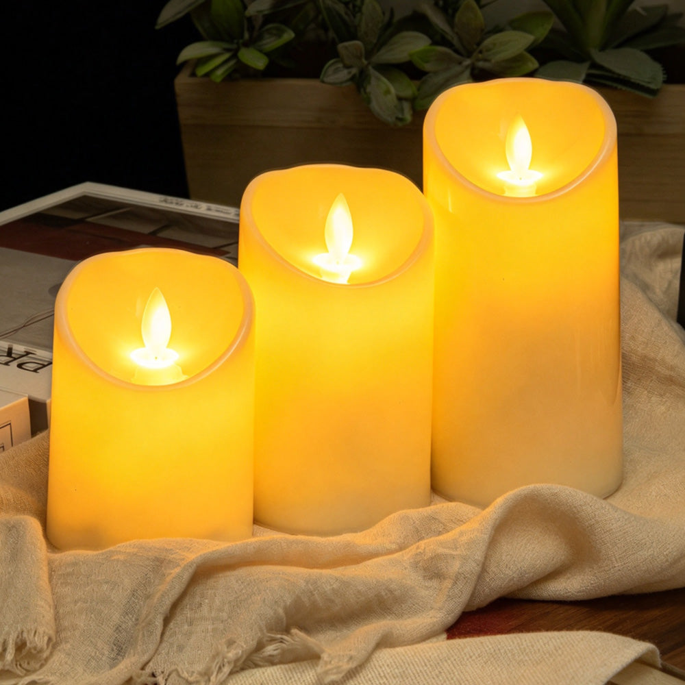 3 Piece Flameless Candles with Dancing Flame for Home Party