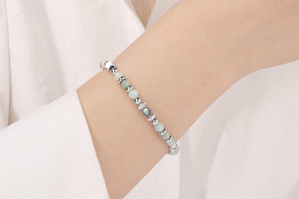 Gift for Women Moonstone Bracelet Amazonite Jasper Stainless Steel Bracelet -Always Remember