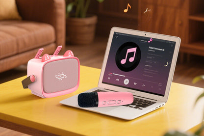 Karaoke Machine Toys Gifts Portable MP3 Player with 2 Wireless Microphone -Pink