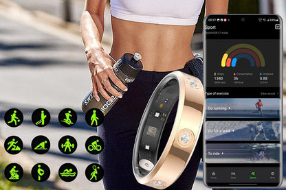Elegant Stainless Steel Smart Ring with Charging Case - Gold