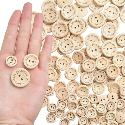 100 PCS Cute Engineered Wooden Buttons Round Shape Buttons for Sewing DIY