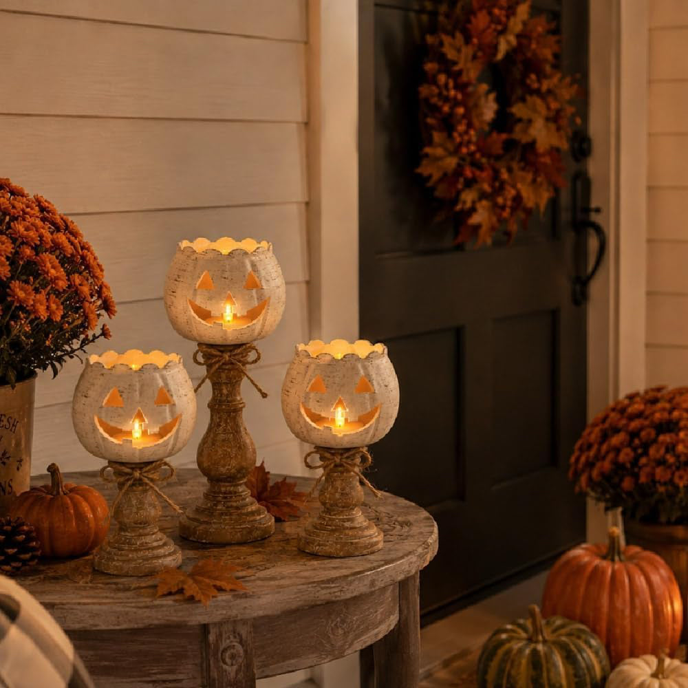 3 Pack Halloween Pumpkin Candle Holder Pumpkin Tealight Candle Holders