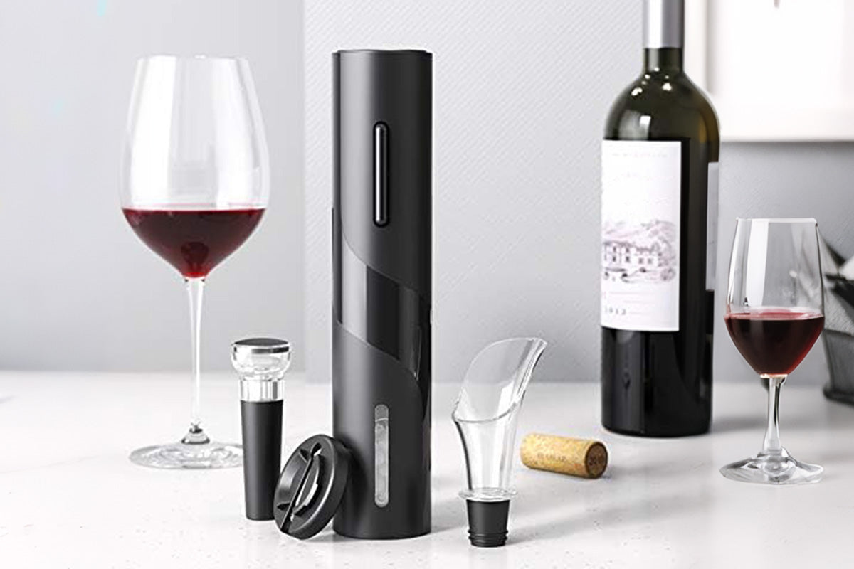 4Pcs Electric Wine Opener Set with Aerator Foil Cutter and Vacuum Stopper