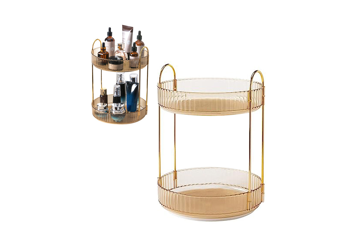 For Vanity 360 Degree Rotating Makeup Organizer Large Capacity Make Up Shelf-Amber