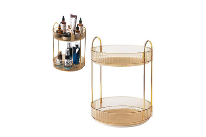 For Vanity 360 Degree Rotating Makeup Organizer Large Capacity Make Up Shelf-Amber
