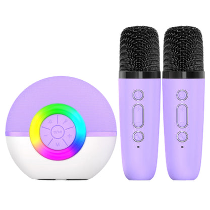 Portable Karaoke Microphone Machine Mini Bluetooth Speaker with 2 Wireless Mics Purple
