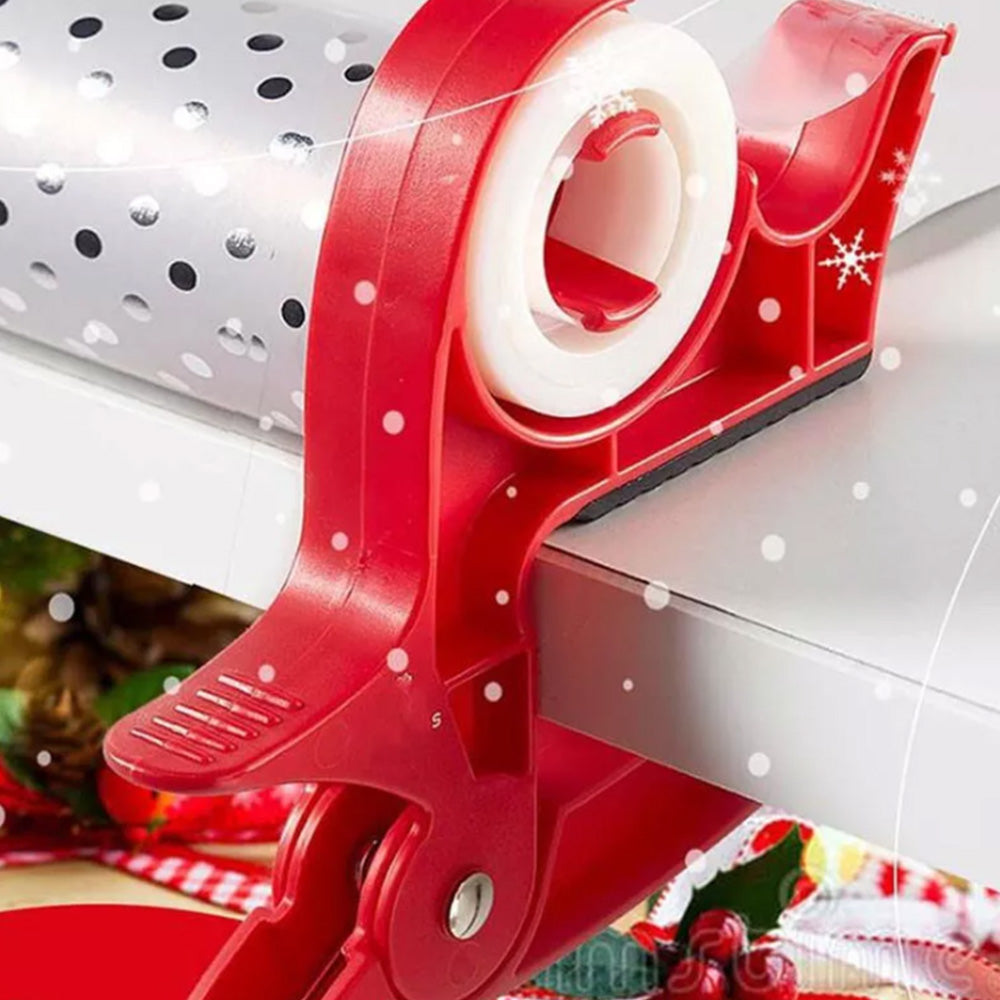 2Pcs Set Wrapping Paper Cutters Cutting Tool Xmas Gift Roll Clamps with Tape Dispenser Red