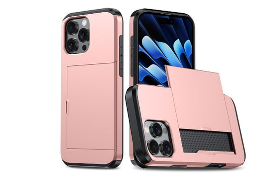Shockproof Phone Case with Card Holder for iPhone - Rose Gold