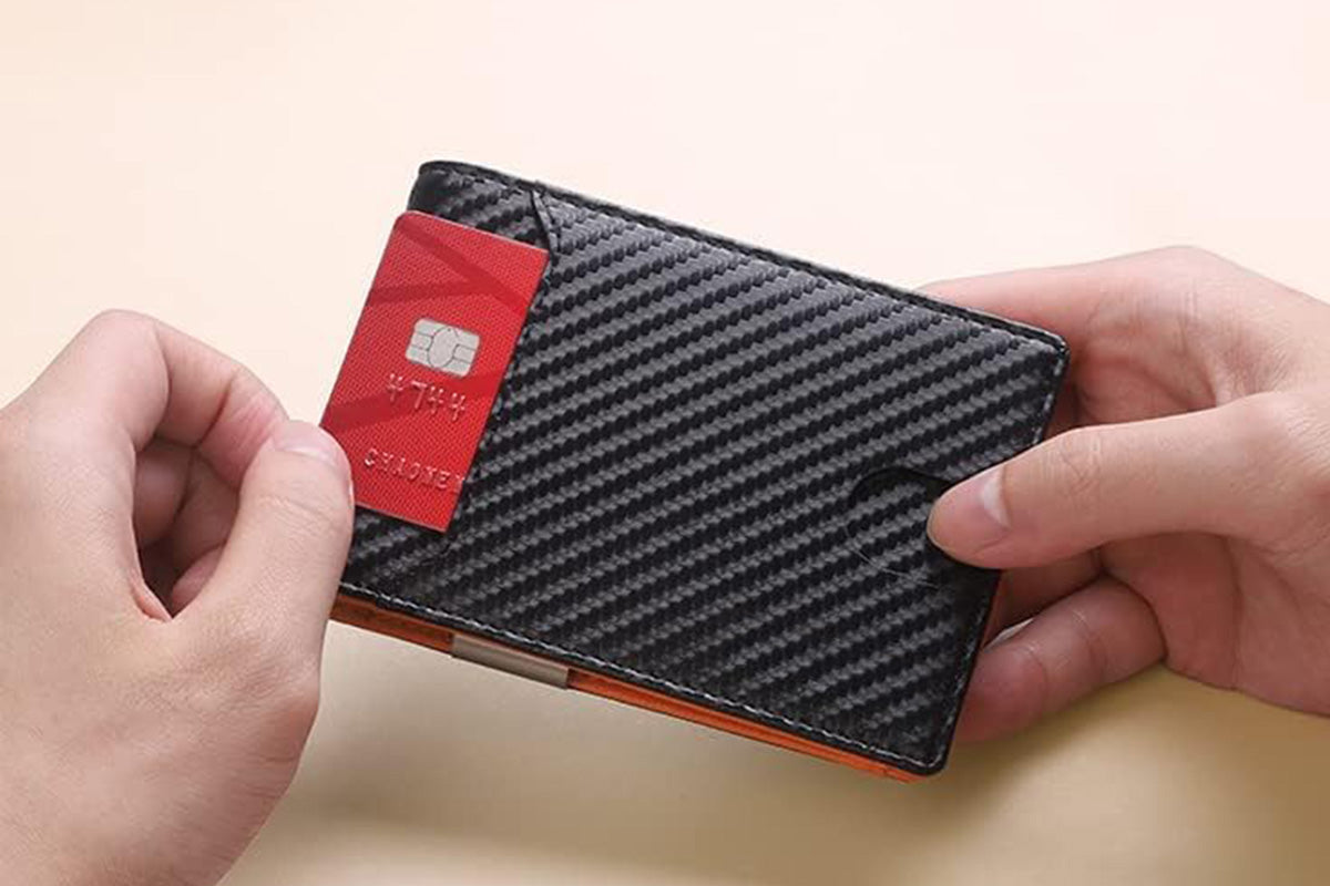 PU Leather Wallet RFID Blocking Front Pocket Bifold Card Holder-Orange