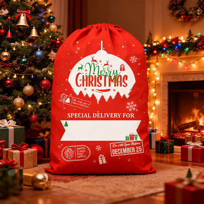 2Pcs Christmas Gift Canvas Bags Santa Sacks with Drawstring Closure Style 1