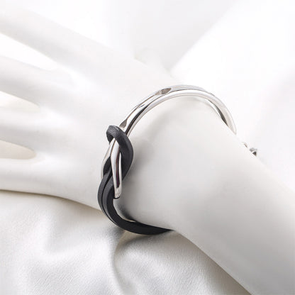 PU Leather Bracelet Geometric Stainless Steel Mens Bracelet