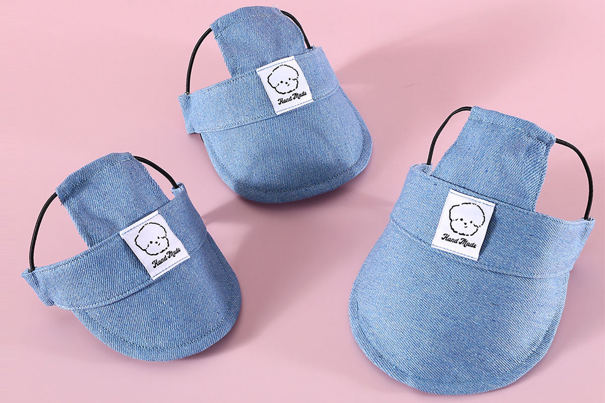 Denim Dog Hat Sun Visor Baseball With Ear Holes Chin Strap Outdoor Pet Sun Hat