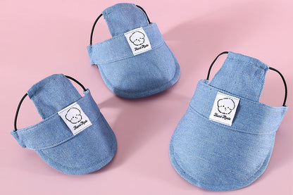 Denim Dog Hat Sun Visor Baseball With Ear Holes Chin Strap Outdoor Pet Sun Hat