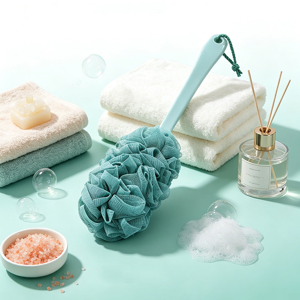 2Piece Long Handle Shower Bath Brush Set-Pink and Blue